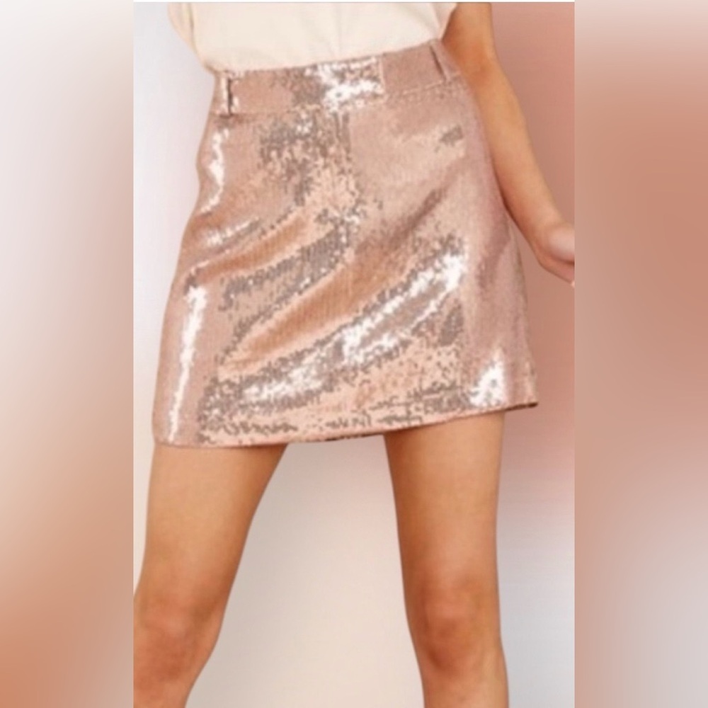 BB Dakota Rose Gold Sequin Lined Mini Skirt Size 8
